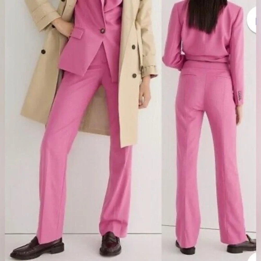 NWT J.Crew Willa High Rise Flare Trousers Pants Italian City Wool Pink 2